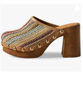 YDN Multi Platform Slip On Clogs Mules Cork High Heel Round Toe Rivet Sandals